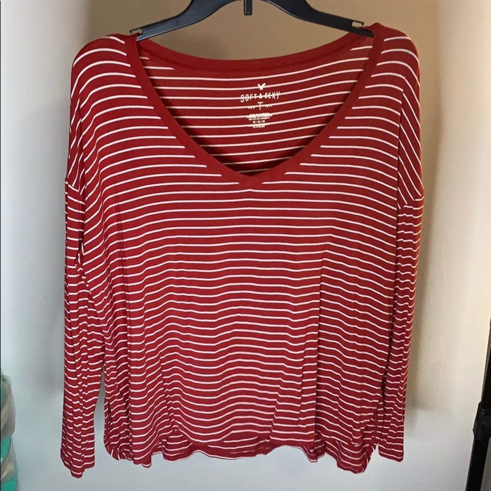 Red and white stripped long sleeve top